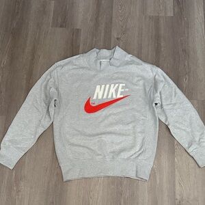 Nike Light Gray Crewneck Sweatshirt with Red Swoosh